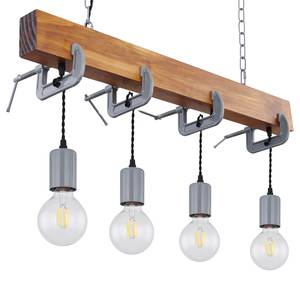 Hanglamp Wixom I ijzer/massief grenenhout - 4 lichtbronnen