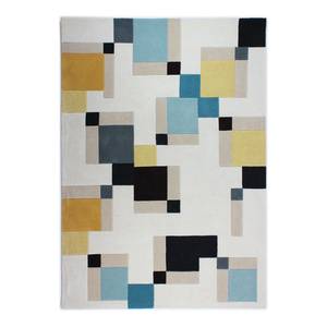 Tapis en laine Abstract Blocks Laine - Bleu / Jaune moutarde - 80 x 150 cm