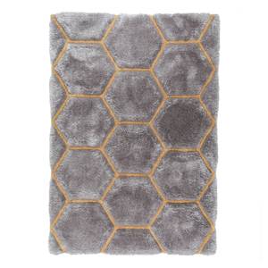 Hochflorteppich Honeycomb Polyester - Grau - 160 x 230 cm