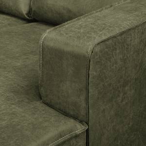 Ecksofa MAISON 1-Sitzer mit Longchair Antiklederlook - Mischgewebe Xia: Antikgrün - Longchair davorstehend rechts