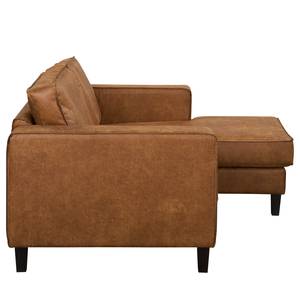 Ecksofa MAISON 1-Sitzer mit Longchair Antiklederlook - Mischgewebe Xia: Cognac - Longchair davorstehend rechts