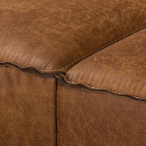 Canapé d’angle 1 places MAISON Aspect cuir vieilli - Tissu composite Xia: Cognac - Méridienne courte à droite (vue de face)