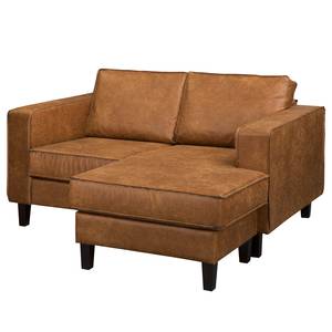 Ecksofa MAISON 1-Sitzer mit Longchair Antiklederlook - Mischgewebe Xia: Cognac - Longchair davorstehend rechts