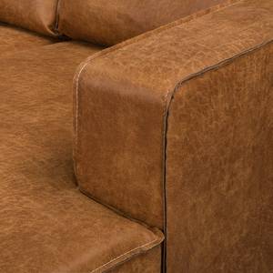 Canapé d’angle 2 places MAISON Aspect cuir vieilli - Tissu composite Xia: Cognac - Méridienne courte à droite (vue de face)