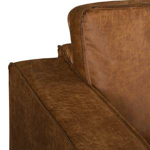 Canapé d’angle 2 places MAISON Aspect cuir vieilli - Tissu composite Xia: Cognac - Méridienne courte à droite (vue de face)