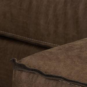 Canapé d’angle 1 places MAISON Aspect cuir vieilli - Tissu composite Xia: Marron foncé - Méridienne courte à droite (vue de face)