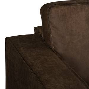 Canapé d’angle 1 places MAISON Aspect cuir vieilli - Tissu composite Xia: Marron foncé - Méridienne courte à droite (vue de face)