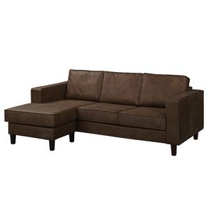 Ecksofa MAISON 2-Sitzer mit Longchair Webstoff - Mischgewebe Xia: Dunkelbraun - Longchair davorstehend links