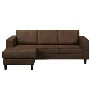 Ecksofa MAISON 2-Sitzer mit Longchair Webstoff - Mischgewebe Xia: Dunkelbraun - Longchair davorstehend links