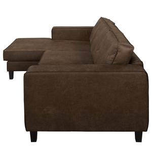 Ecksofa MAISON 2-Sitzer mit Longchair Webstoff - Mischgewebe Xia: Dunkelbraun - Longchair davorstehend links