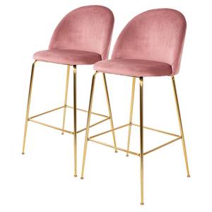 Chaises de bar Maxou I (lot de 2) Velours / Acier - Rose bébé