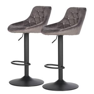 Chaises de bar Poisy (lot de 2) Velours / Fer - Gris / Noir