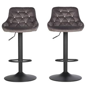 Chaises de bar Poisy (lot de 2) Velours / Fer - Gris / Noir