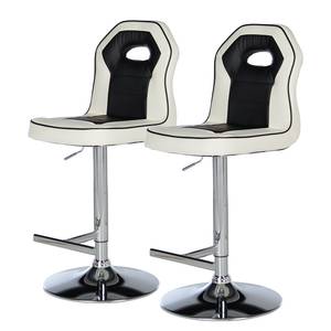 Chaises de bar Yoncalla (lot de 2) Imitation cuir / Métal - Noir et blanc - Chrome