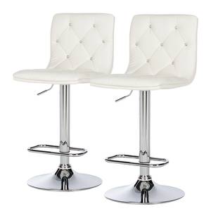 Chaises de bar Rougon (lot de 2) Imitation cuir - Chrome - Blanc