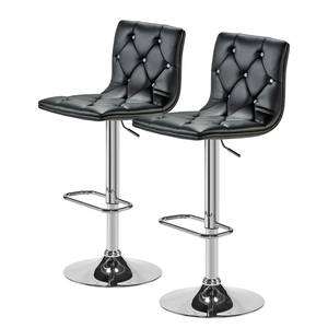 Chaises de bar Rougon (lot de 2) Imitation cuir - Chrome - Noir