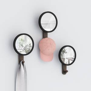 Garderobehaken Hub II spiegelglas/massief rubberboomhout - Zwart/bruin