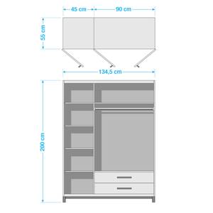 Armoire Caro Gris - Bois manufacturé - 135 x 200 x 55 cm