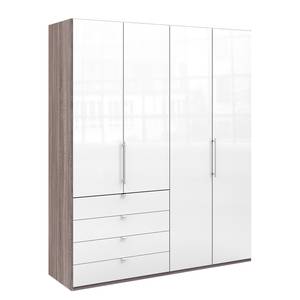 Falttürenschrank Loft I Trüffeleiche Dekor / Glas Weiß - Höhe: 236 cm - Schublade links