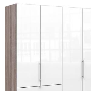 Falttürenschrank Loft I Trüffeleiche Dekor / Glas Weiß - Höhe: 236 cm - Schublade links