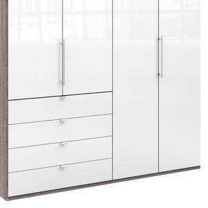 Falttürenschrank Loft I Trüffeleiche Dekor / Glas Weiß - Höhe: 236 cm - Schublade links