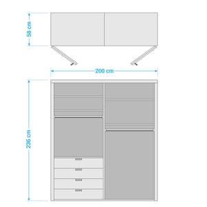 Falttürenschrank Loft I Trüffeleiche Dekor / Glas Weiß - Höhe: 236 cm - Schublade links