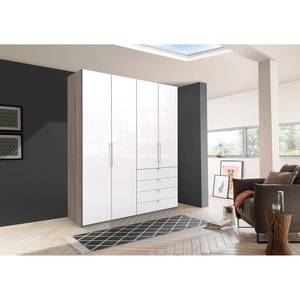 Vouwdeurkast Loft I Truffeleikenhouten look/Wit glas - Hoogte: 236 cm - Lade rechts