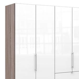 Falttürenschrank Loft I Trüffeleiche Dekor / Glas Weiß - Höhe: 236 cm - Schublade rechts