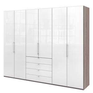 Armoire à portes pliantes Loft III Imitation chêne truffier / Verre Blanc - Hauteur : 236 cm - Sans portes miroir