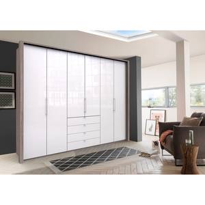 Falttürenschrank Loft III Trüffeleiche Dekor / Glas Weiß - Höhe: 236 cm - Ohne Spiegeltür/-en