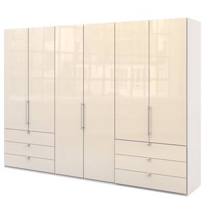 Falttürenschrank Loft IV Alpinweiß / Glas Magnolie - 300 x 216 cm - Schublade außen