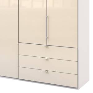 Falttürenschrank Loft IV Alpinweiß / Glas Magnolie - 300 x 216 cm - Schublade außen