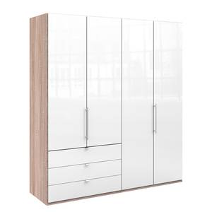 Armoire à portes pliantes Loft I Imitation chêne brut de sciage / Verre Blanc - Hauteur : 216 cm - Tiroir à gauche