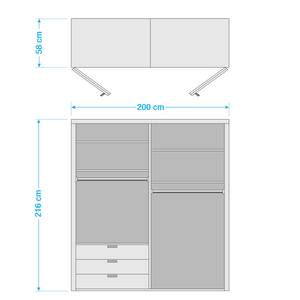 Falttürenschrank Loft I Eiche Sägerau Dekor / Glas Weiß - Höhe: 216 cm - Schublade links