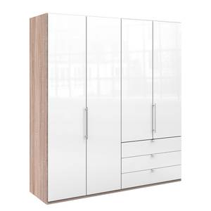 Vouwdeurkast Loft I Grof gezaagd eikenhouten look/wit glas - Hoogte: 216 cm - Lade rechts