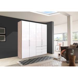 Vouwdeurkast Loft I Grof gezaagd eikenhouten look/wit glas - Hoogte: 216 cm - Lade rechts