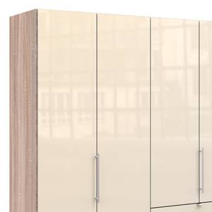 Falttürenschrank Loft I Eiche Sägerau Dekor / Glas Magnolie - Höhe: 216 cm - Schublade rechts