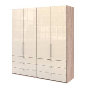 Falttürenschrank Loft II Eiche Sägerau Dekor / Glas Magnolie - 200 x 216 cm