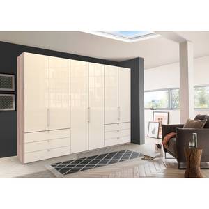 Falttürenschrank Loft IV Eiche Sägerau Dekor / Glas Magnolie - 300 x 216 cm - Schublade außen