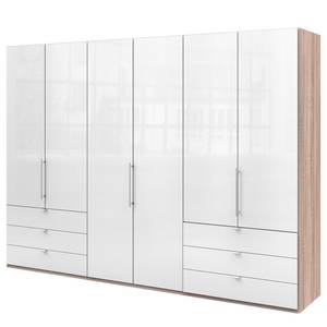 Falttürenschrank Loft IV Eiche Sägerau Dekor / Glas Weiß - 300 x 216 cm - Schublade außen