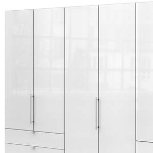 Falttürenschrank Loft IV Eiche Sägerau Dekor / Glas Weiß - 300 x 216 cm - Schublade außen