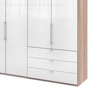 Falttürenschrank Loft IV Eiche Sägerau Dekor / Glas Weiß - 300 x 216 cm - Schublade außen