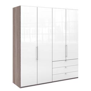 Armoire à portes pliantes Loft I Imitation chêne truffier / Verre Blanc - Hauteur : 216 cm - Tiroir à droite