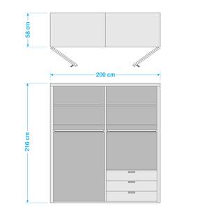 Falttürenschrank Loft I Trüffeleiche Dekor / Glas Weiß - Höhe: 216 cm - Schublade rechts