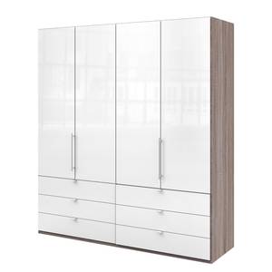 Vouwdeurkast Loft II Truffeleikenhouten look/Wit glas - 200 x 216 cm