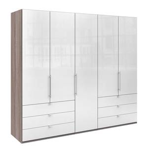 Vouwdeurkast Loft IV Truffeleikenhouten look/Wit glas - 250 x 216 cm - Lade aan de rand