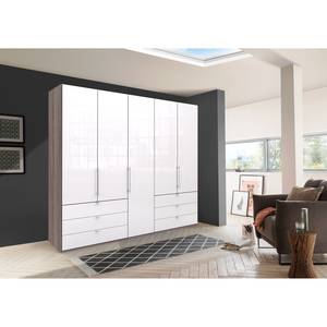 Vouwdeurkast Loft IV Truffeleikenhouten look/Wit glas - 250 x 216 cm - Lade aan de rand