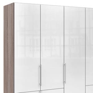 Armoire à portes pliantes Loft IV Imitation chêne truffier / Verre Blanc - 250 x 216 cm - Tiroir sur le bord