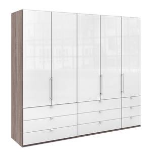 Armoire à portes pliantes Loft II Imitation chêne truffier / Verre Blanc - 250 x 216 cm