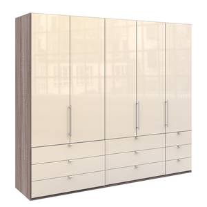 Falttürenschrank Loft II Trüffeleiche Dekor / Glas Magnolie - 250 x 216 cm